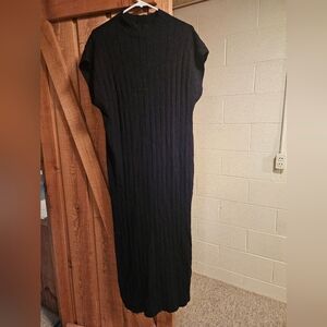 Black Ribbed Knit Dress. Slight Mock Neck. Sleeveless With Slight Cap. New. Sm